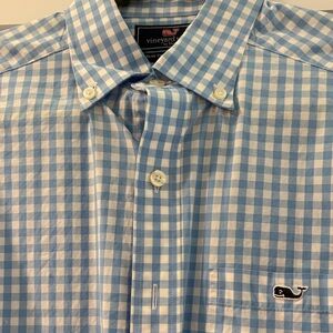 Vineyard Vines Light Blue and White Gingham Button-Down Shirt